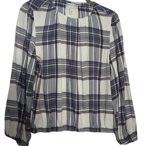 Anthropologie Black White Plaid Long Sleeve Crop Top Medium Boho Western Preppy